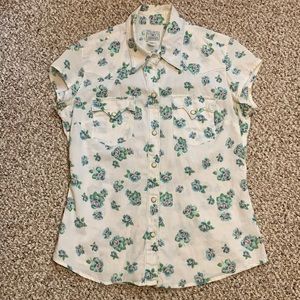 LUCKY Brand Western Style Linen Blend Floral Blouse